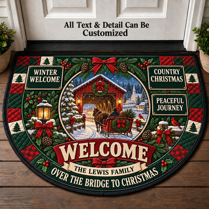 Snowy Covered Bridge Personalized Half Round Mat | 5To9Vibe