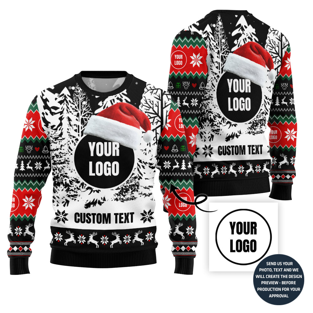 Snowy Custom Company Logo and Text Ugly Xmas Sweater