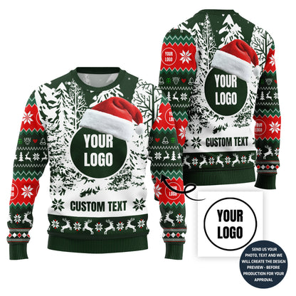 Snowy Custom Company Logo and Text Ugly Xmas Sweater