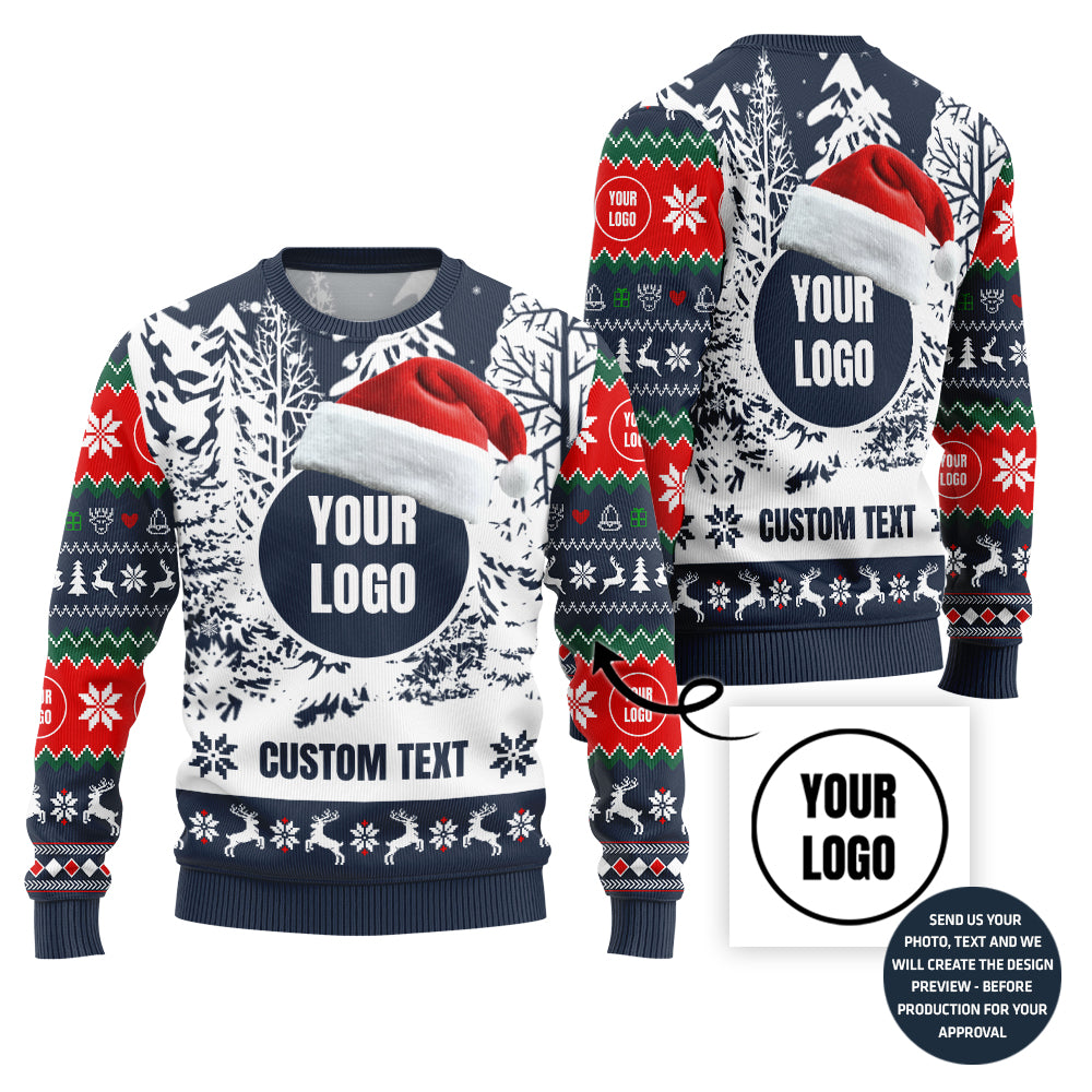 Snowy Custom Company Logo and Text Ugly Xmas Sweater