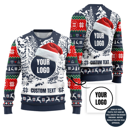 Snowy Custom Company Logo and Text Ugly Xmas Sweater