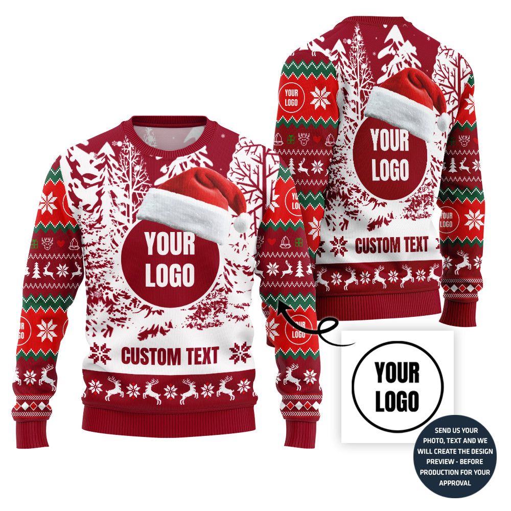 Snowy Custom Company Logo and Text Ugly Xmas Sweater