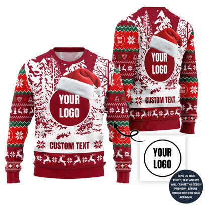 Snowy Custom Company Logo and Text Ugly Xmas Sweater