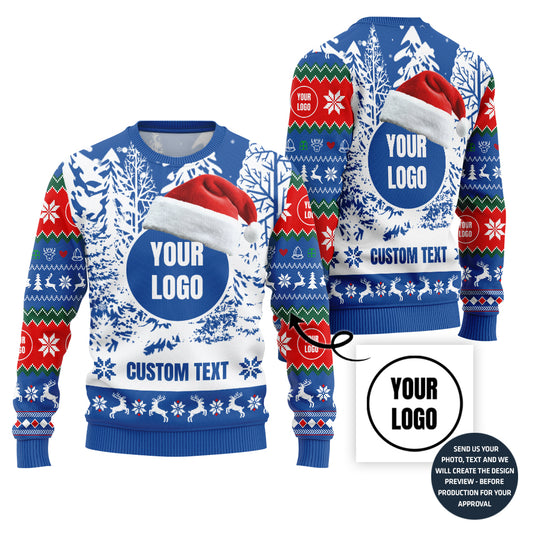 Snowy Custom Company Logo and Text Ugly Xmas Sweater