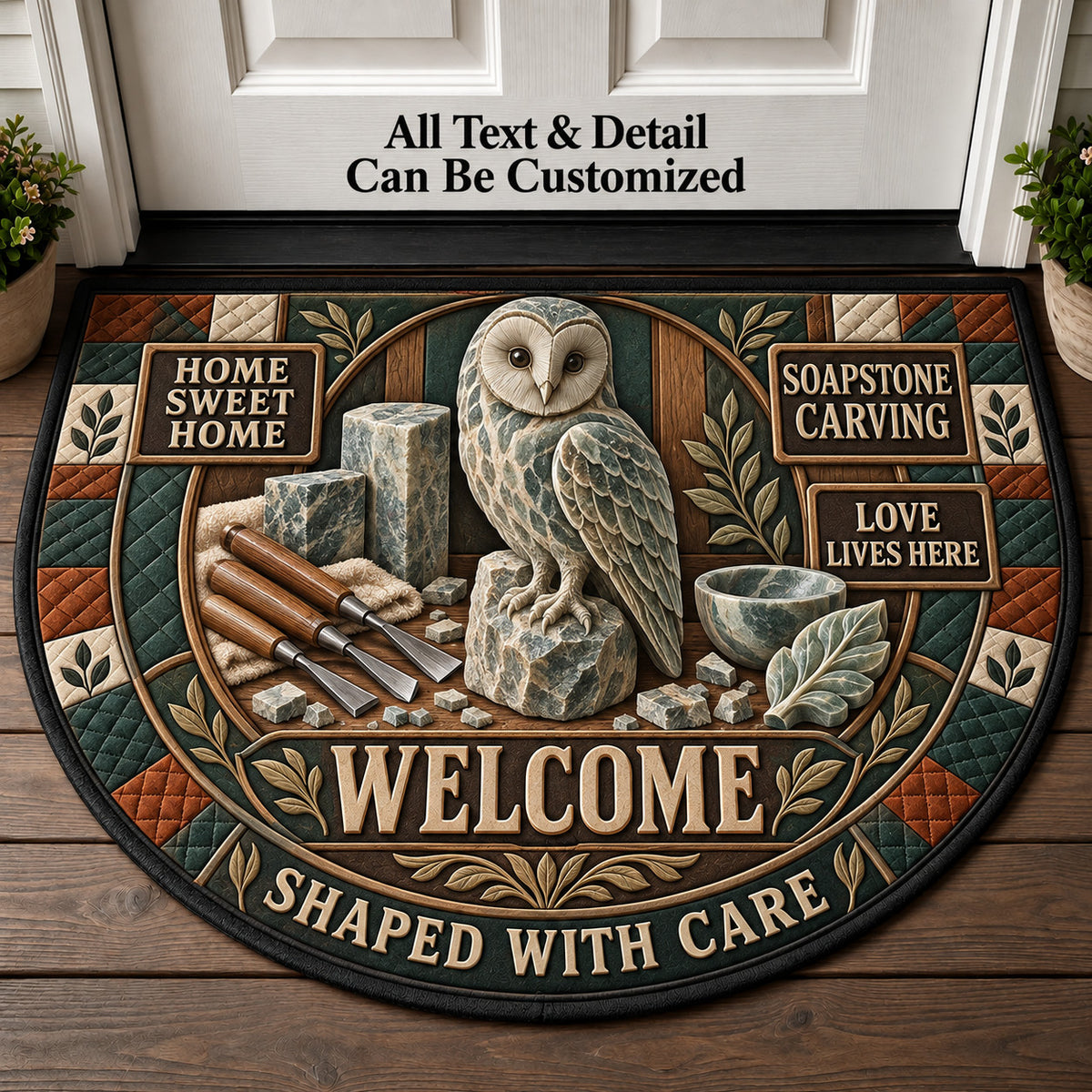 Soapstone Carving Personalized Half Round Mat | 5To9Vibe