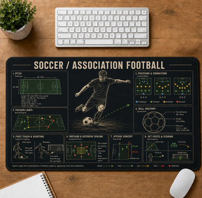 Soccer (Association Football) Sports Visual Guide Desk Mat | 5To9Vibe