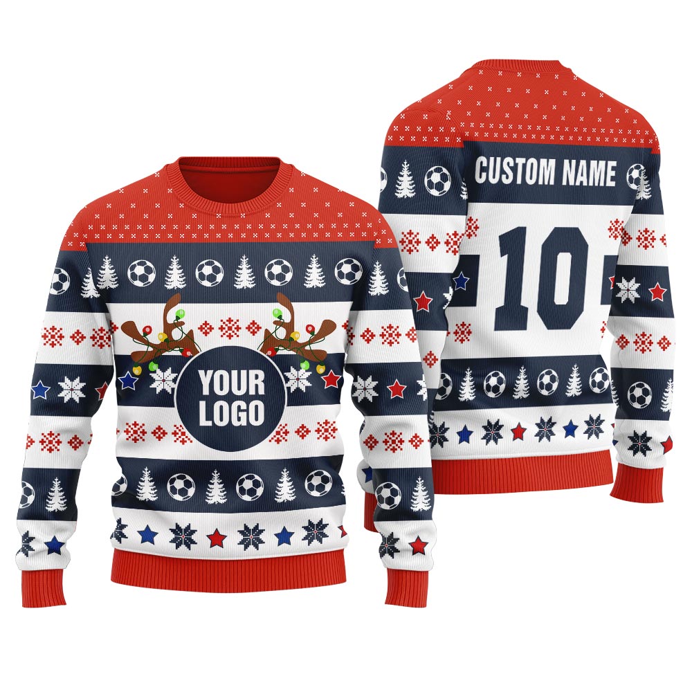 Soccer Team Personalized Logo Ugly Christmas Sweater Women