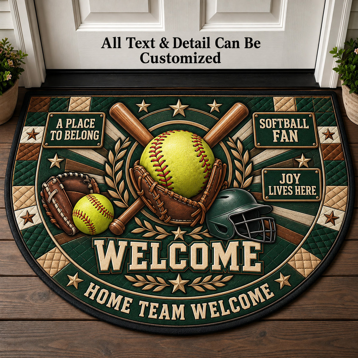Softball Fan Personalized Half Round Mat | 5To9Vibe