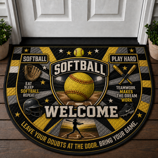 Softball Welcome Mat - Teamwork Softball Player Outdoor Doormat - 5to9vibe