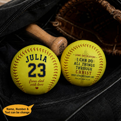 Game Day Blessing I Can Do All Things Through Christ Who Strengthens Me Baseball Softball Balls - Custom Softball  Baseball Balls