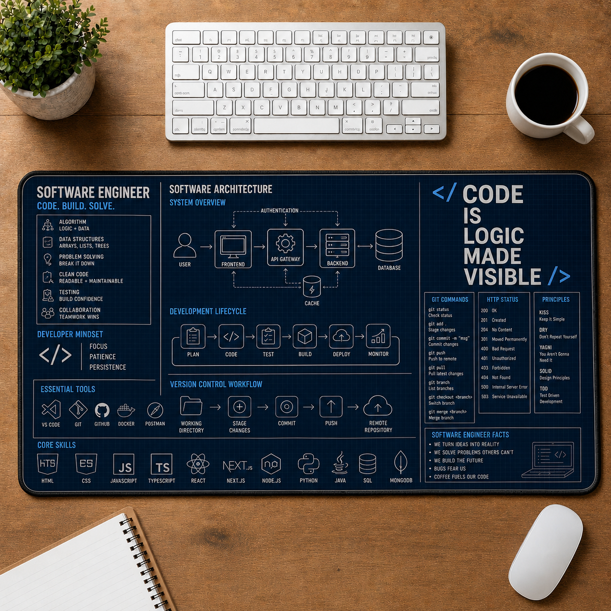 AI Engineer Blueprint Large Desk Mat - Neural Network & Machine Learning Plus Size Mouse Pad - 5to9vibe