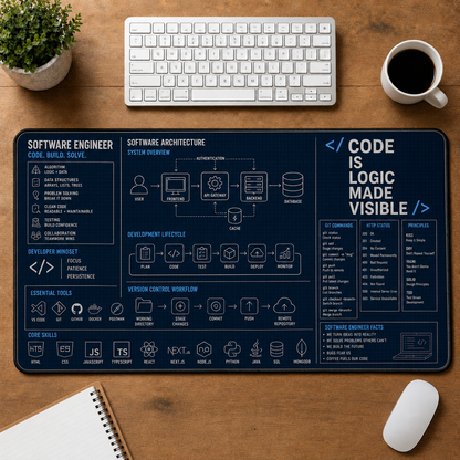 AI Engineer Blueprint Large Desk Mat - Neural Network & Machine Learning Plus Size Mouse Pad - 5to9vibe
