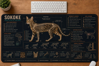Sokoke Cat Breed Desk Mat Anatomy Guide | 5To9Vibe