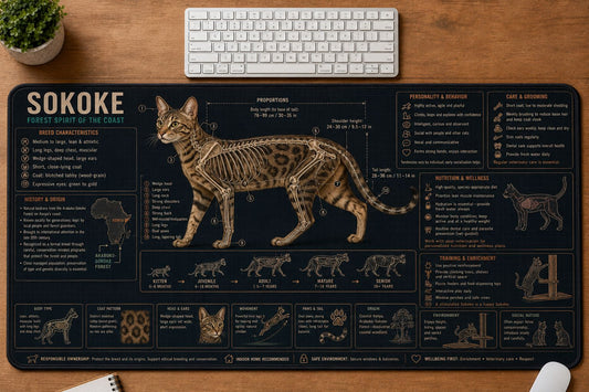 Sokoke Cat Breed Desk Mat Anatomy Guide | 5To9Vibe