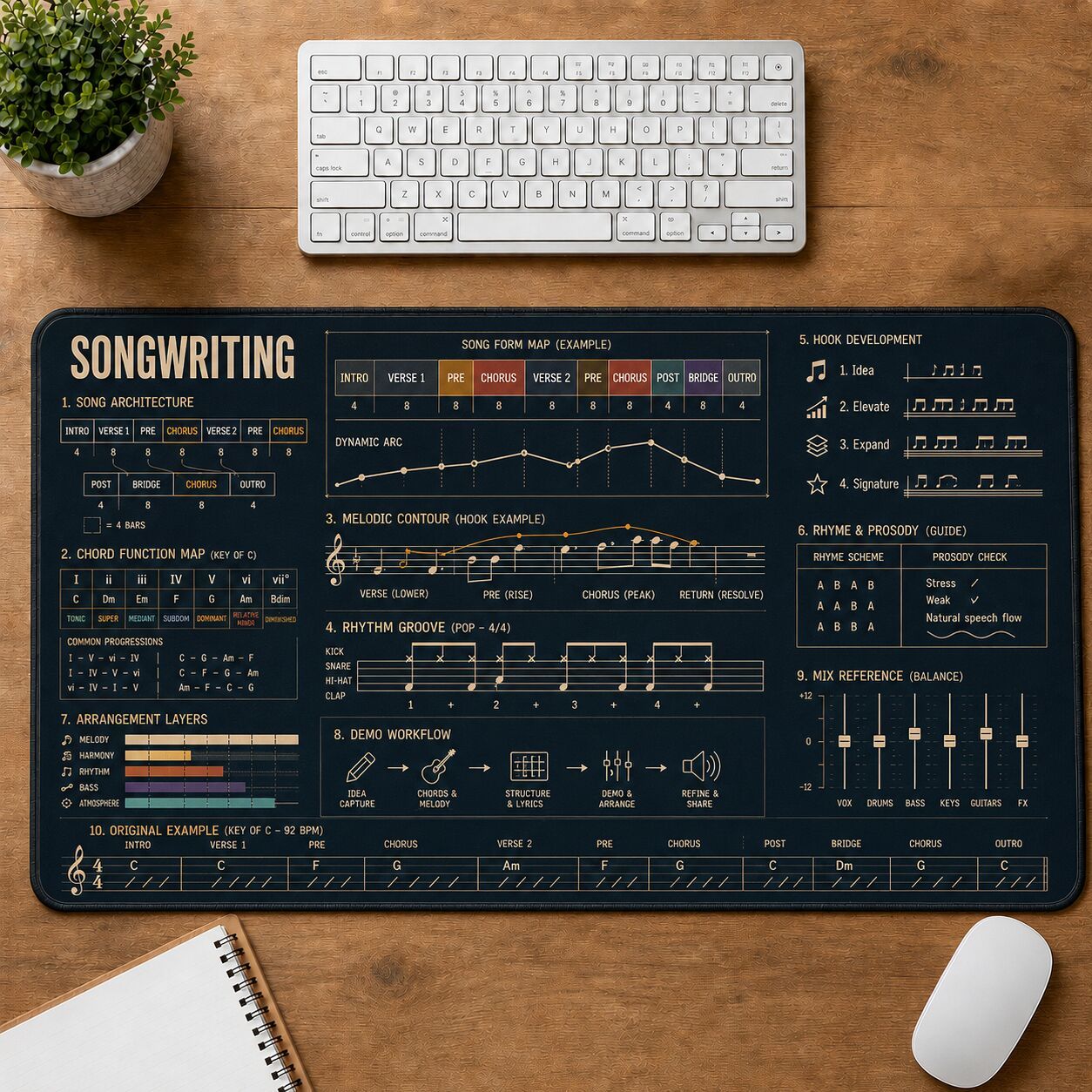 Songwriting Creative Reference Guide Desk Mat | 5To9Vibe