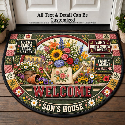 Son's Birth Month Flowers Personalized Half Round Mat | 5To9Vibe