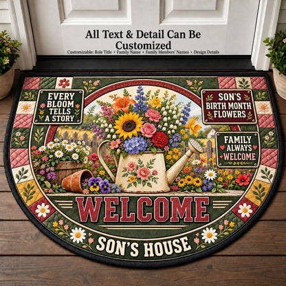 Son's Birth Month Flowers Personalized Half Round Mat | 5To9Vibe