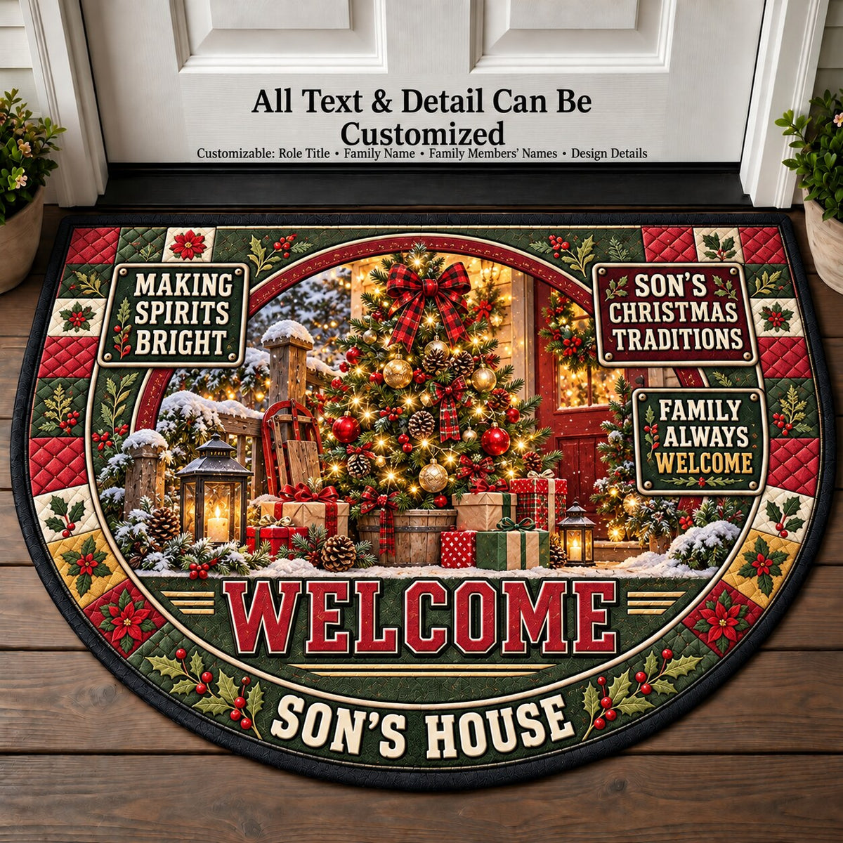 Son's Christmas Traditions Personalized Half Round Mat | 5To9Vibe