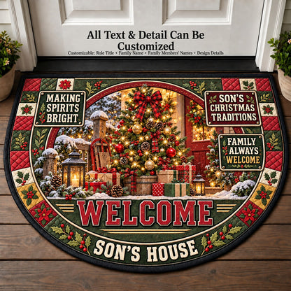 Son's Christmas Traditions Personalized Half Round Mat | 5To9Vibe