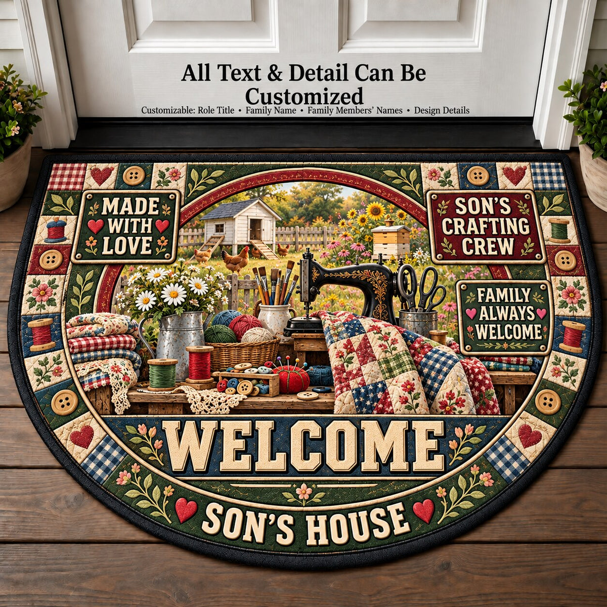 Son's Crafting Crew Personalized Half Round Mat | 5To9Vibe