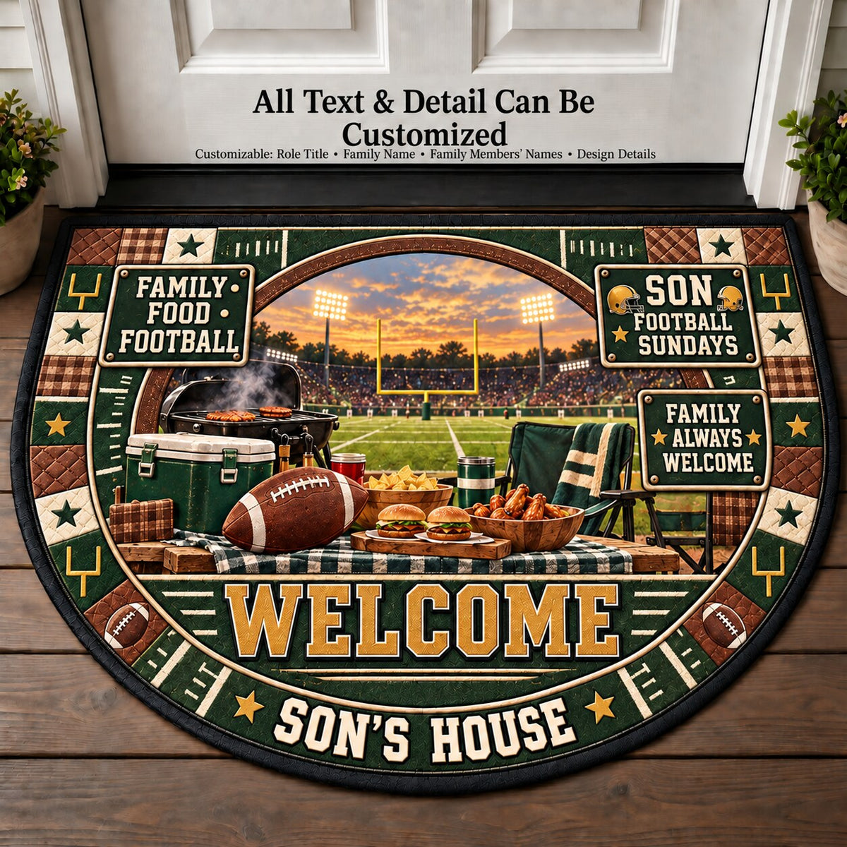 Son's Football Sundays Personalized Half Round Mat | 5To9Vibe