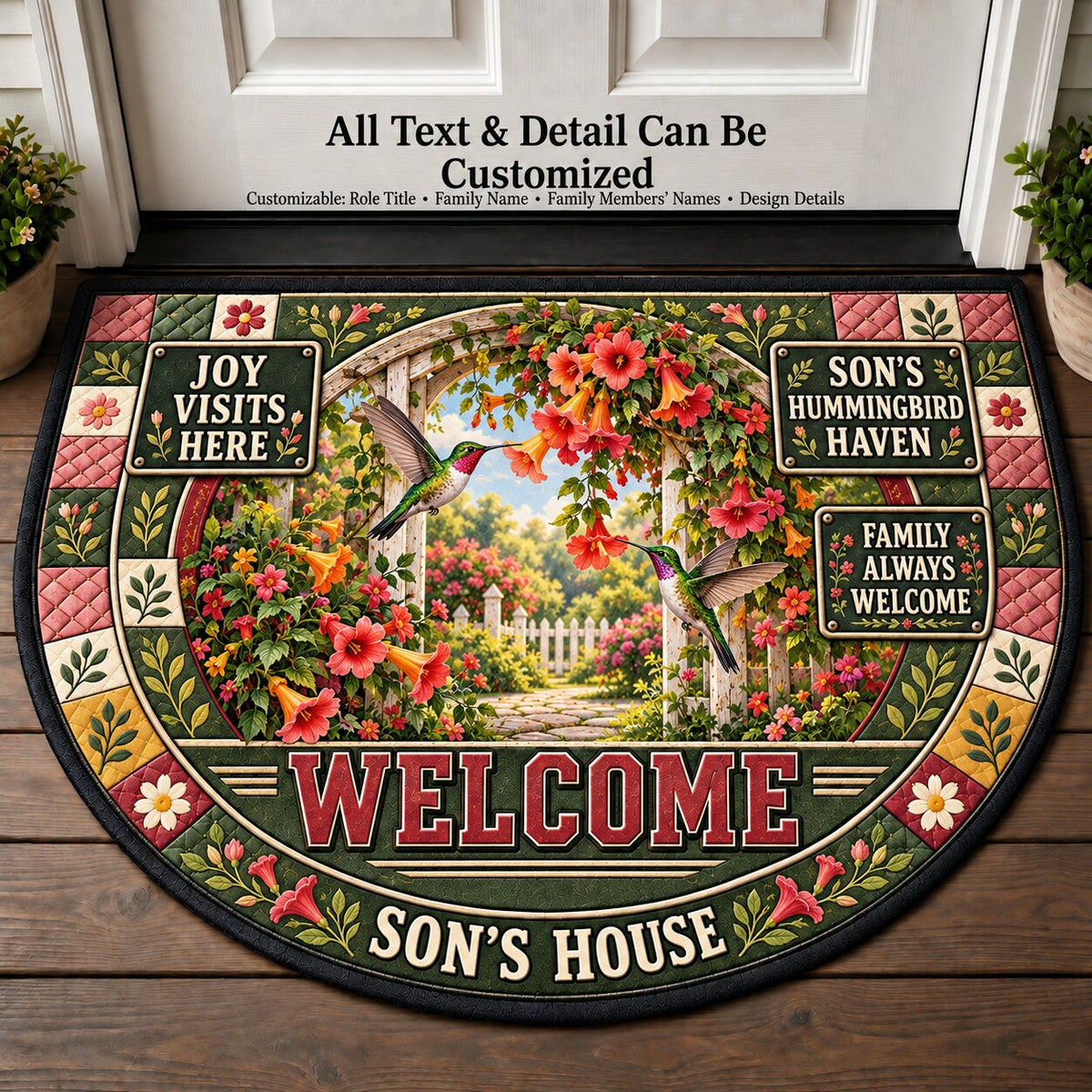Son's Hummingbird Haven Personalized Half Round Mat | 5To9Vibe