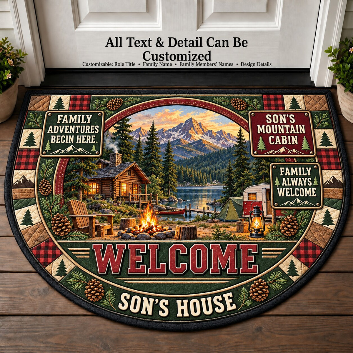 Son's Mountain Cabin Personalized Half Round Mat | 5To9Vibe