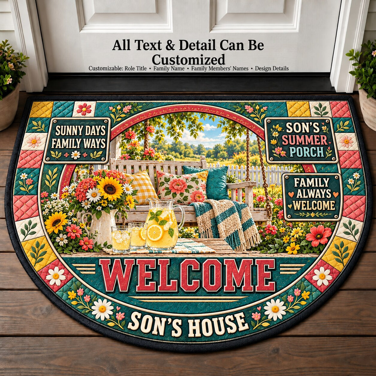 Son's Summer Porch Personalized Half Round Mat | 5To9Vibe