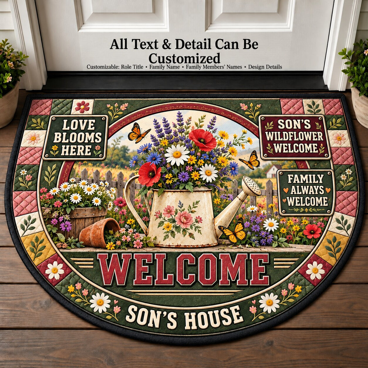 Son's Wildflower Welcome Personalized Half Round Mat | 5To9Vibe