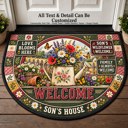 Son's Wildflower Welcome Personalized Half Round Mat | 5To9Vibe
