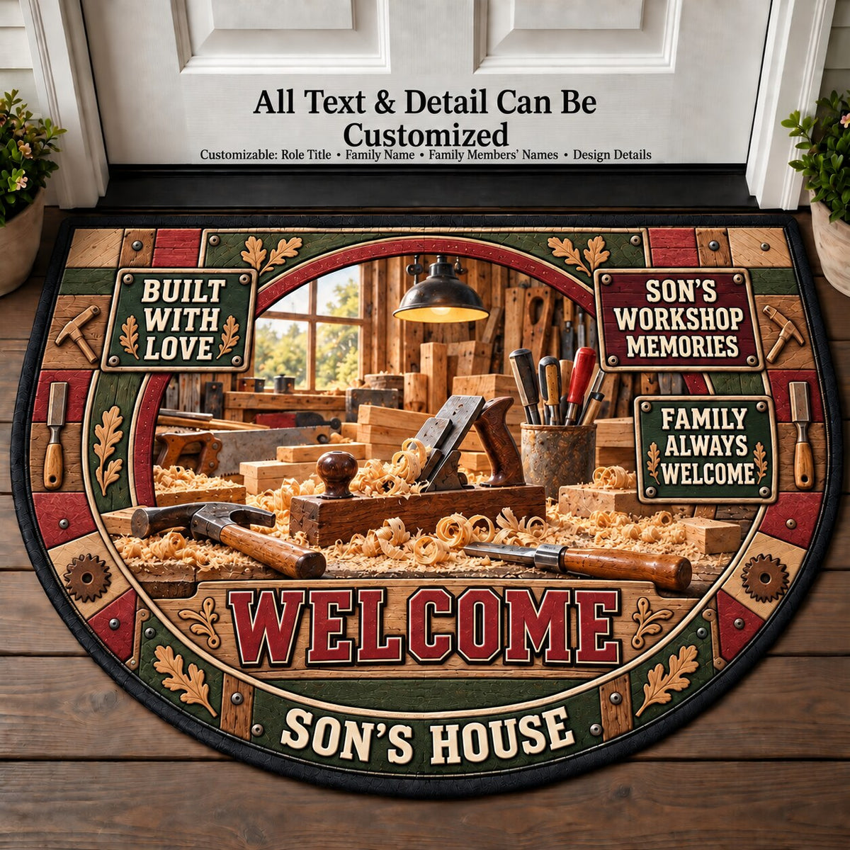Son's Workshop Memories Personalized Half Round Mat | 5To9Vibe