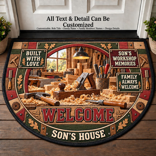 Son's Workshop Memories Personalized Half Round Mat | 5To9Vibe