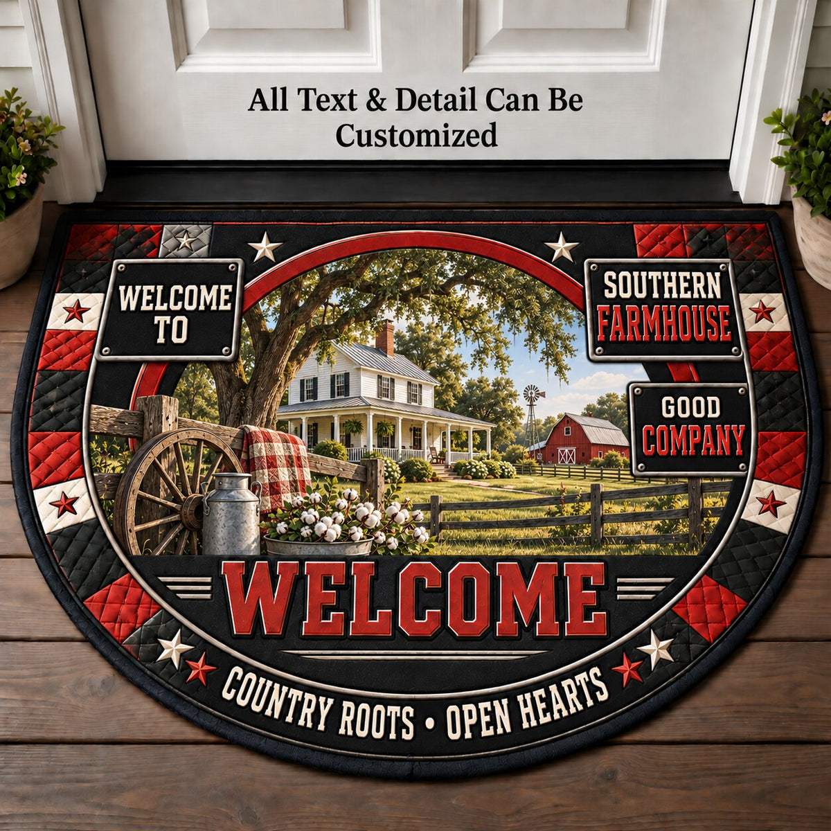 Southern Farmhouse Personalized Half Round Mat | 5To9Vibe