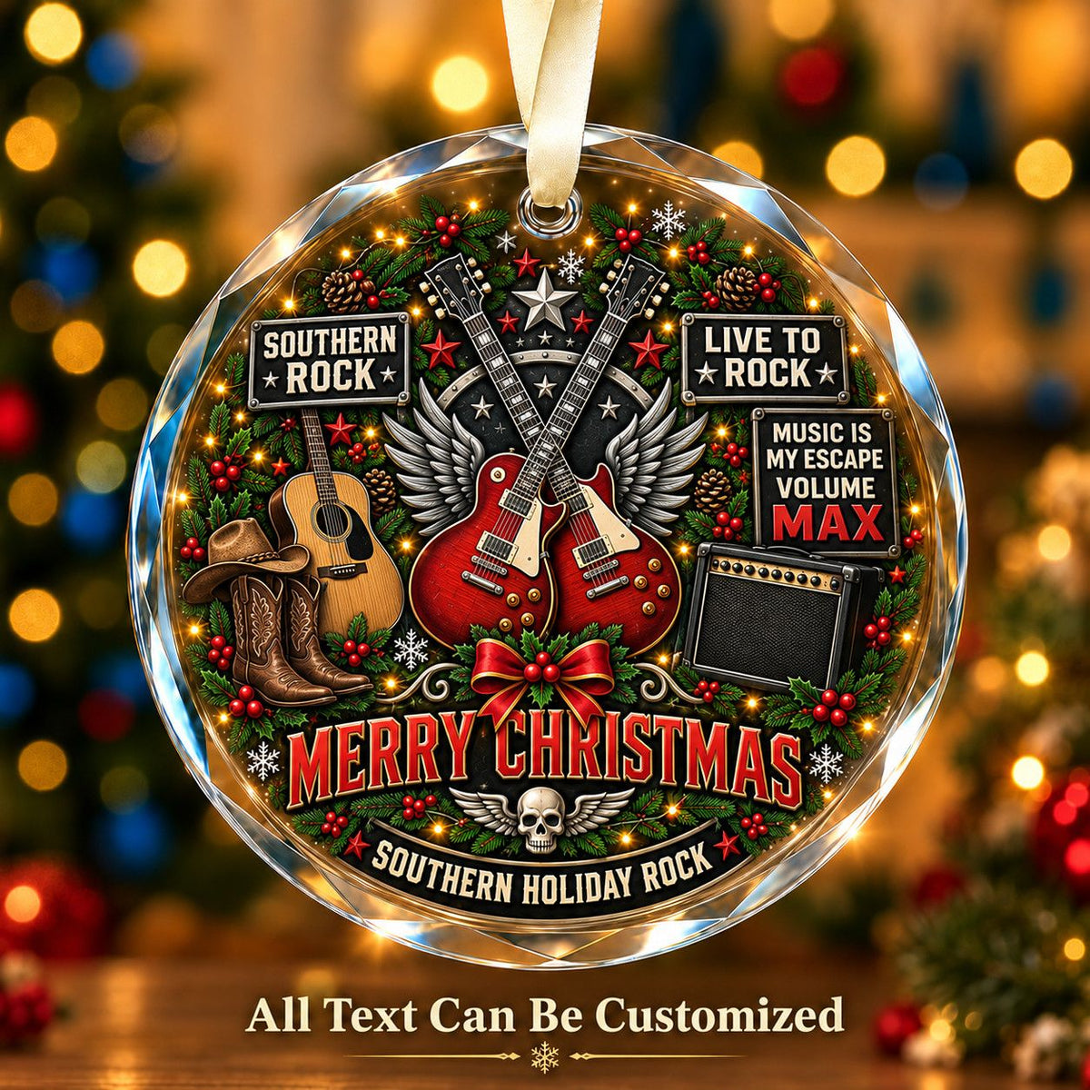 Southern Rock Personalized Glass Ornament | 5To9Vibe