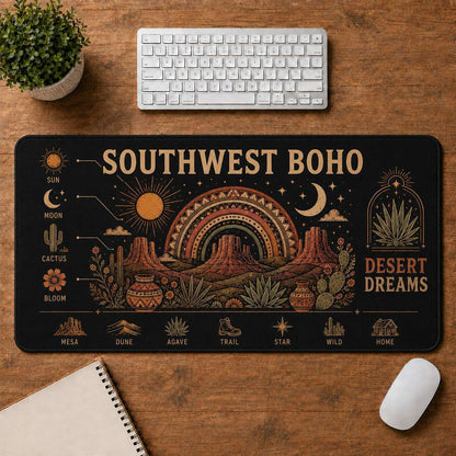 Joshua Tree Hippie Desk Mat Mouse Pad | 5To9Vibe - Southwest Boho style