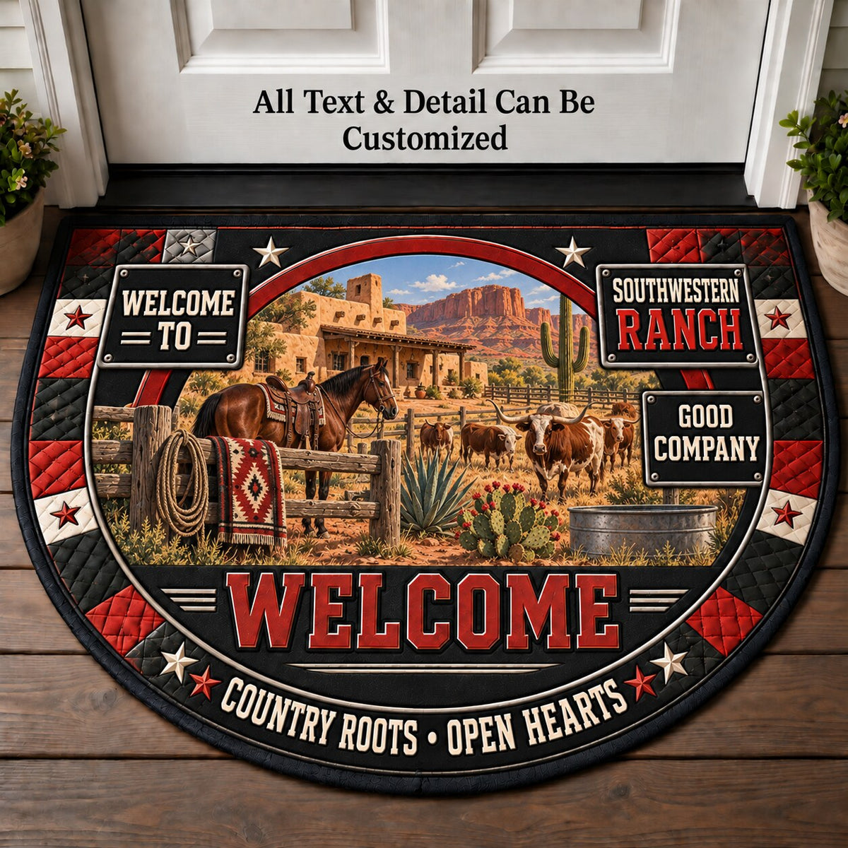 Southwestern Ranch Personalized Half Round Mat | 5To9Vibe