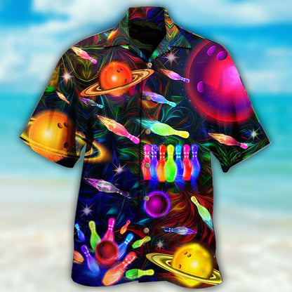 Bowling Neon Space Strike The Universe - Hawaiian Shirt 