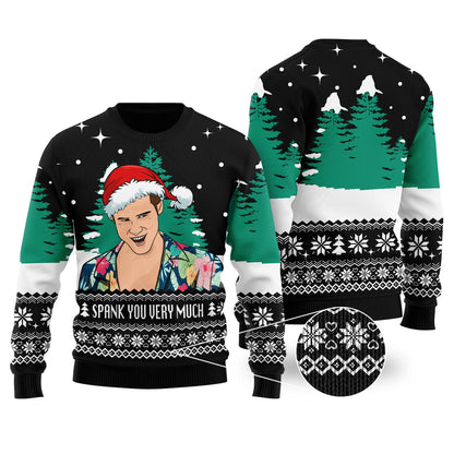 Spank You Very Much Ace Venture Pet Detective Christmas Sweater Black