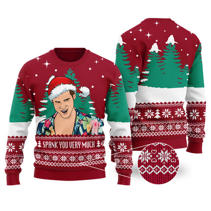 Spank You Very Much Ace Venture Pet Detective Christmas Sweater Cardinal Red