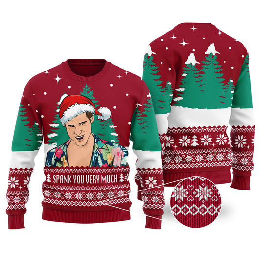 Spank You Very Much Ace Venture Pet Detective Christmas Sweater Cardinal Red
