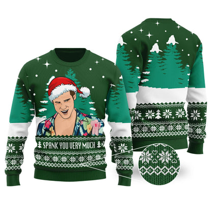 Spank You Very Much Ace Venture Pet Detective Christmas Sweater Forest Green