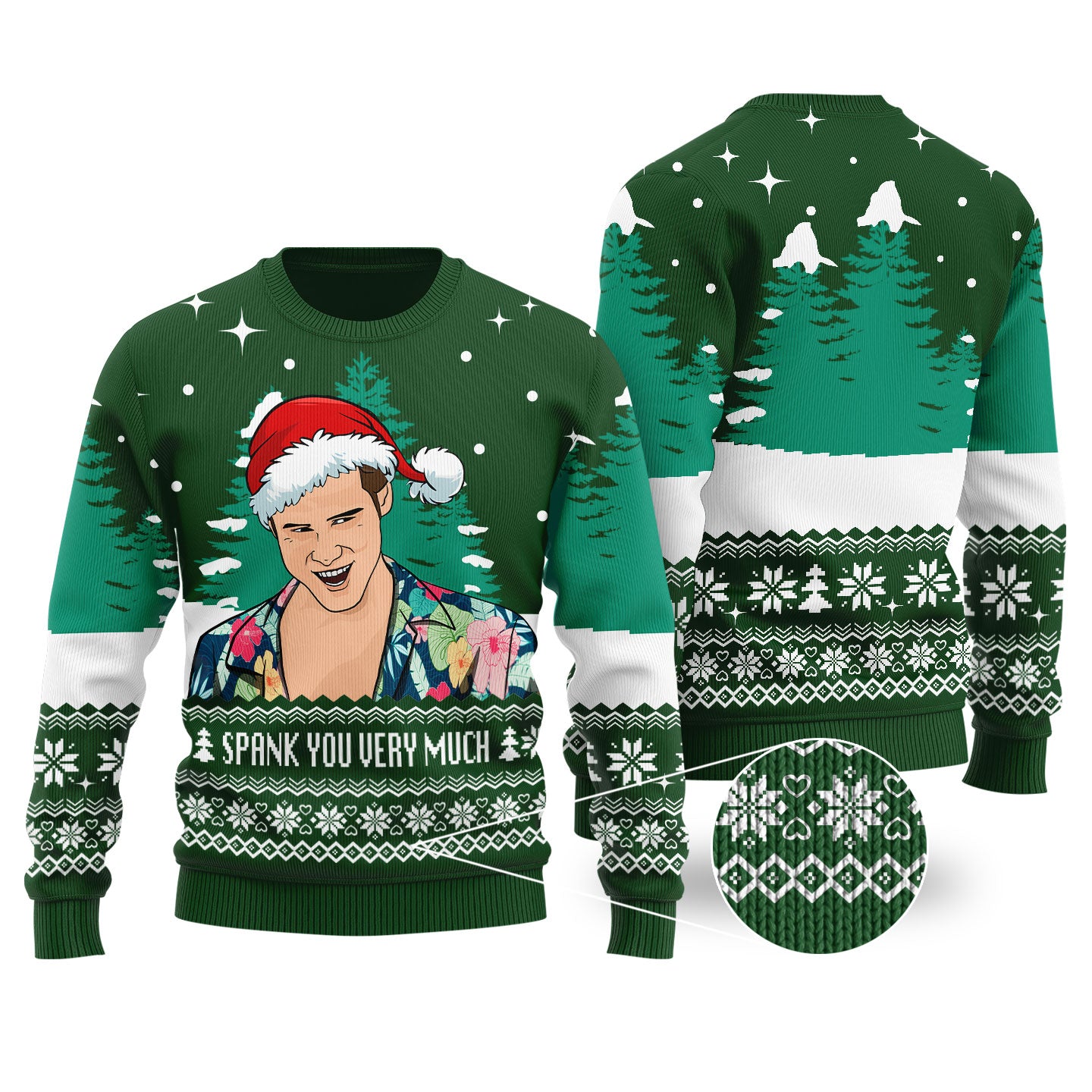 Spank You Very Much Ace Venture Pet Detective Christmas Sweater Forest Green