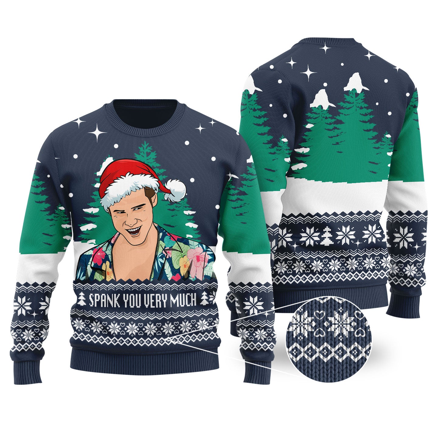 Spank You Very Much Ace Venture Pet Detective Christmas Sweater Navy