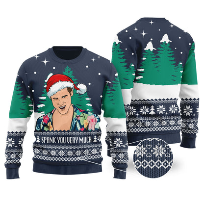 Spank You Very Much Ace Venture Pet Detective Christmas Sweater Navy