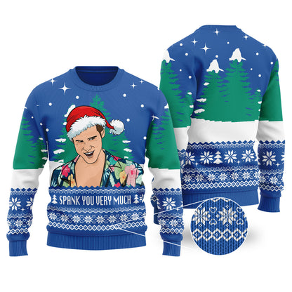 Spank You Very Much Ace Venture Pet Detective Christmas Sweater Royal