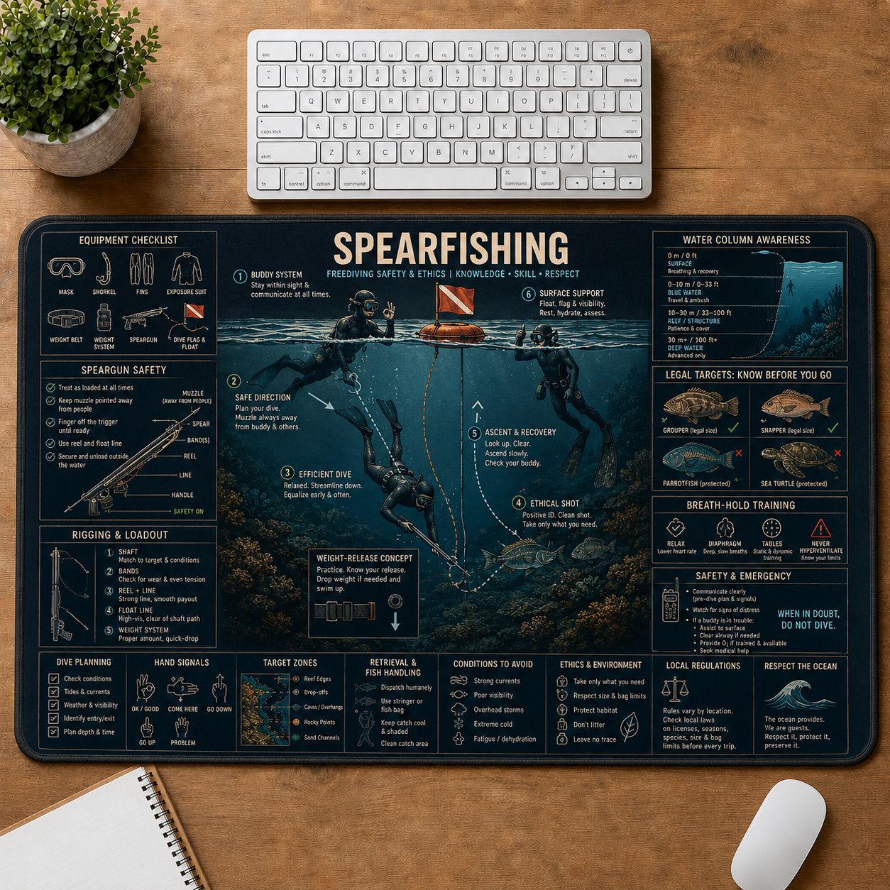 Spearfishing Fishing Field Guide Desk Mat | 5To9Vibe