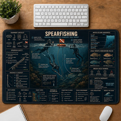 Spearfishing Fishing Field Guide Desk Mat | 5To9Vibe