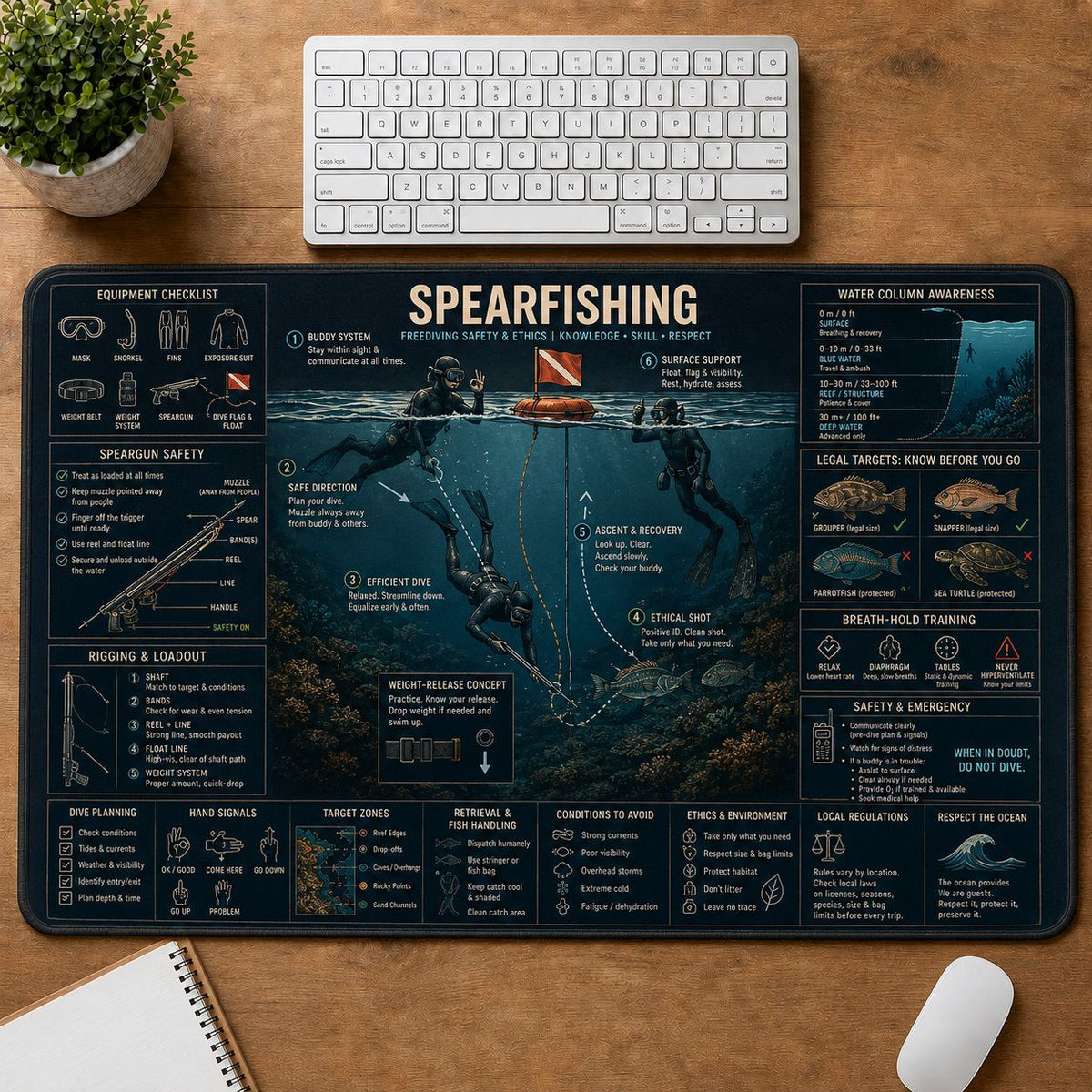 Spearfishing Fishing Field Guide Desk Mat | 5To9Vibe