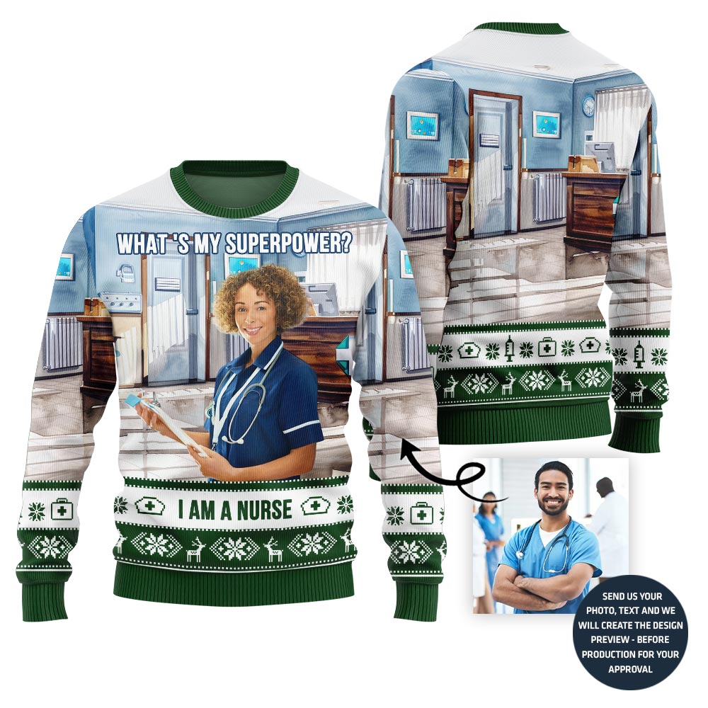 Special Custom Face Nurse Ugly Xmas Sweater For Women
