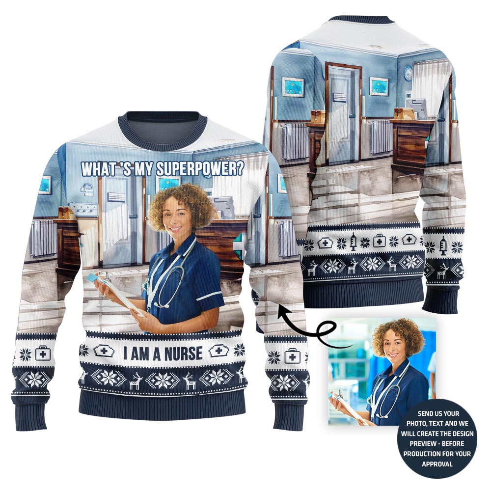 Special Custom Face Nurse Ugly Xmas Sweater For Women